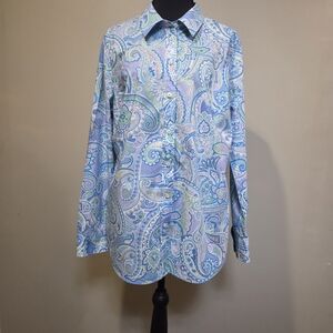 Talbots Blue Paisley Mix Top Large